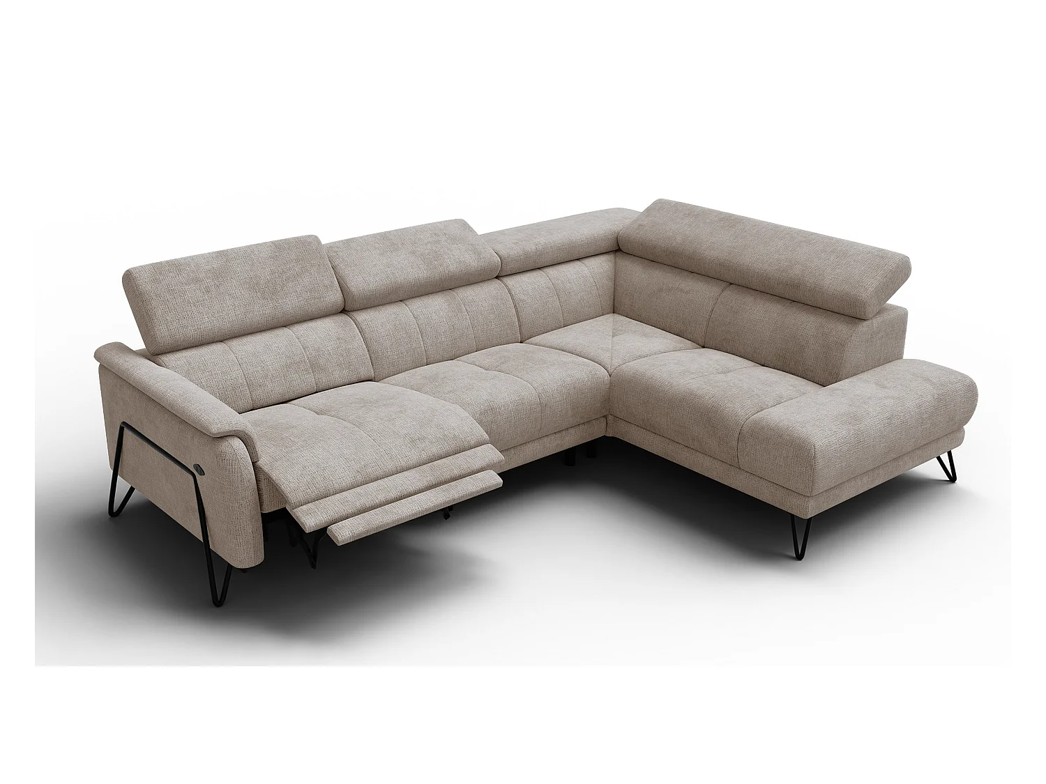 Canapé d'angle 5 places RODEN avec Relax, tissu beige