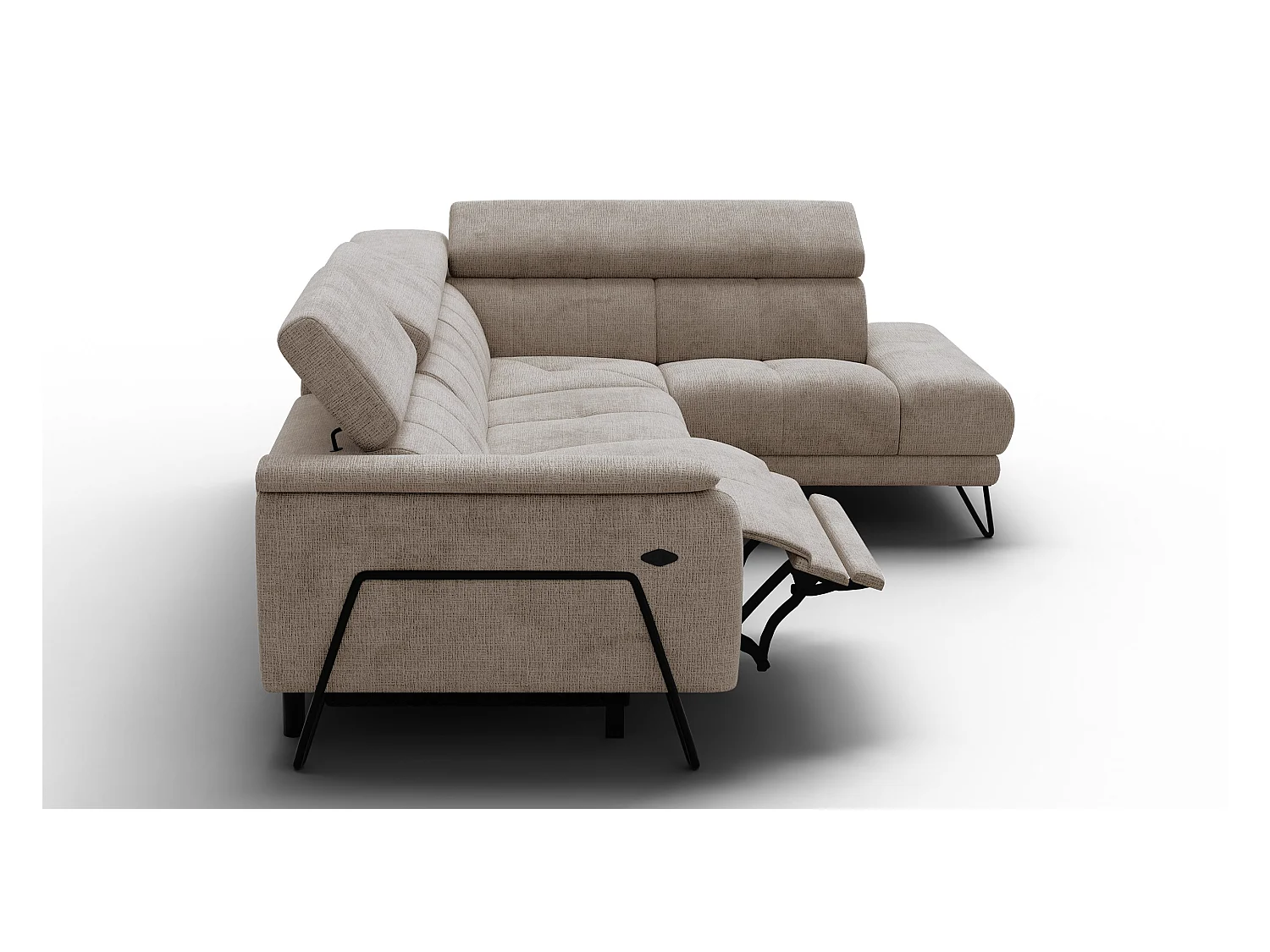Canapé d'angle 5 places RODEN avec Relax, tissu beige