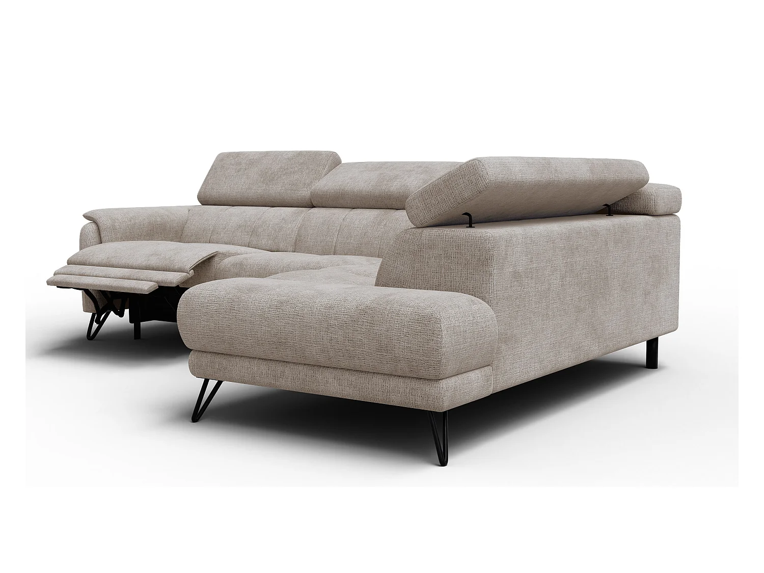 Canapé d'angle 5 places RODEN avec Relax, tissu beige