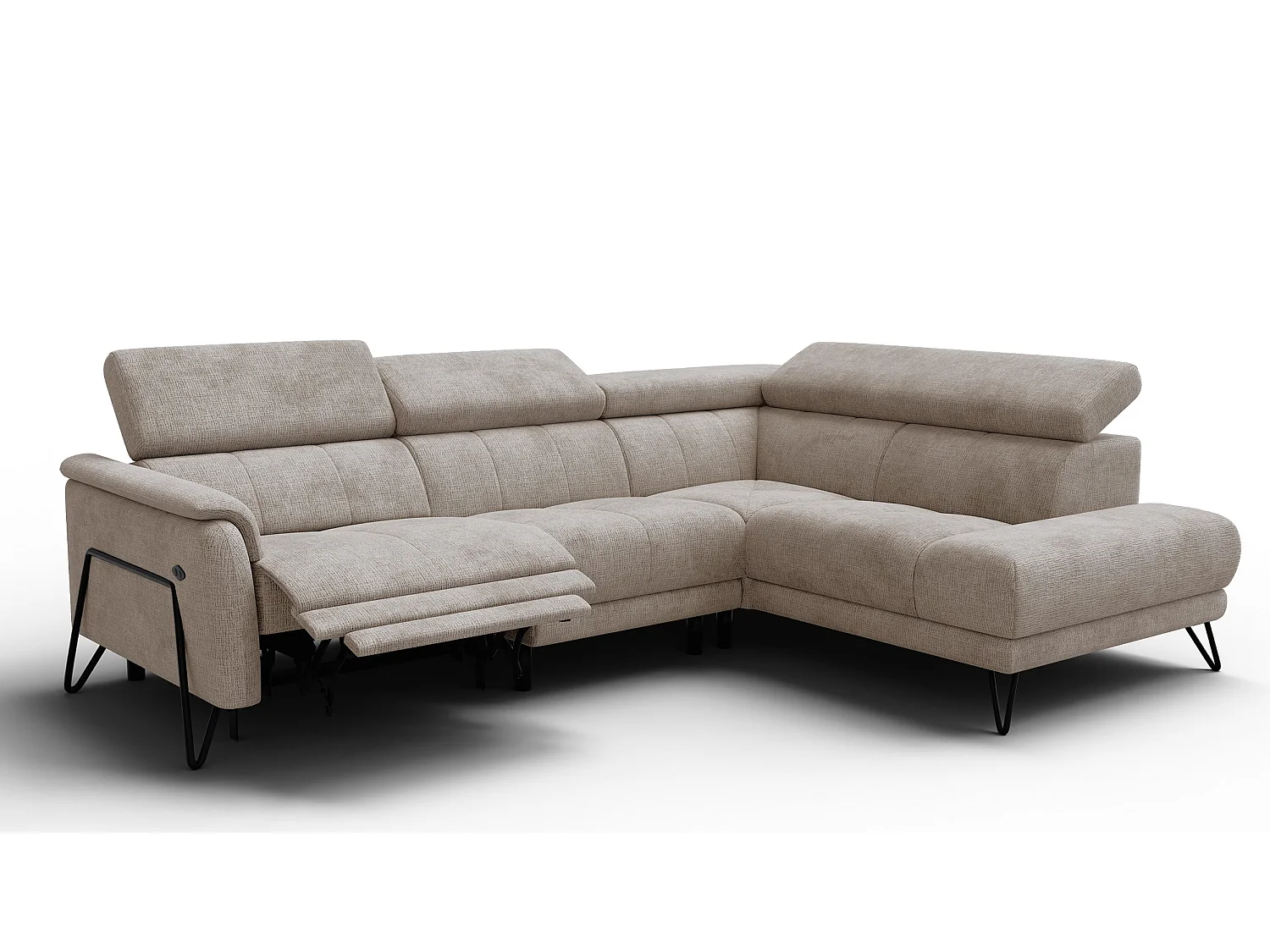 Canapé d'angle 5 places RODEN avec Relax, tissu beige