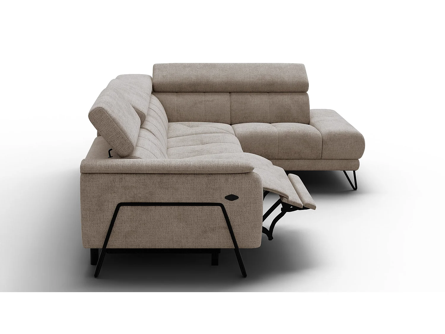 Canapé d'angle 5 places RODEN avec Relax, tissu beige