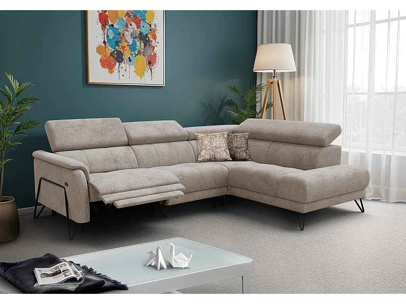 Canapé d'angle 5 places RODEN avec Relax, tissu beige