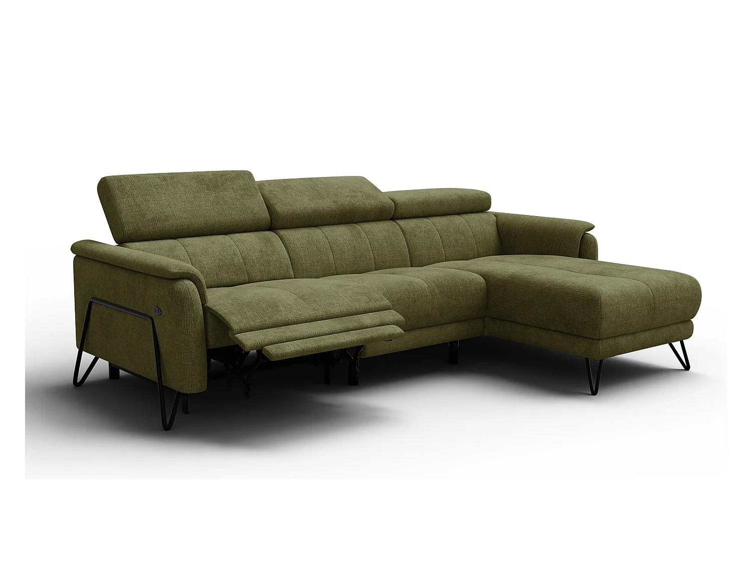 Canapé d'angle 4 places RODEN avec Relax, tissu olive