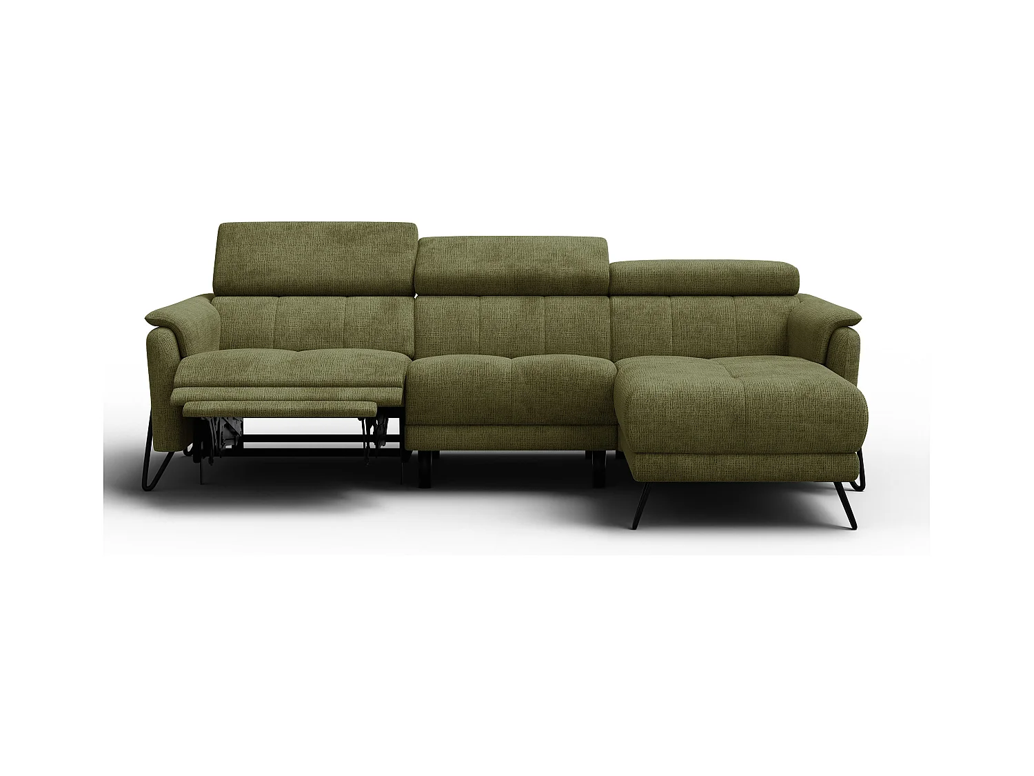 Canapé d'angle 4 places RODEN avec Relax, tissu olive