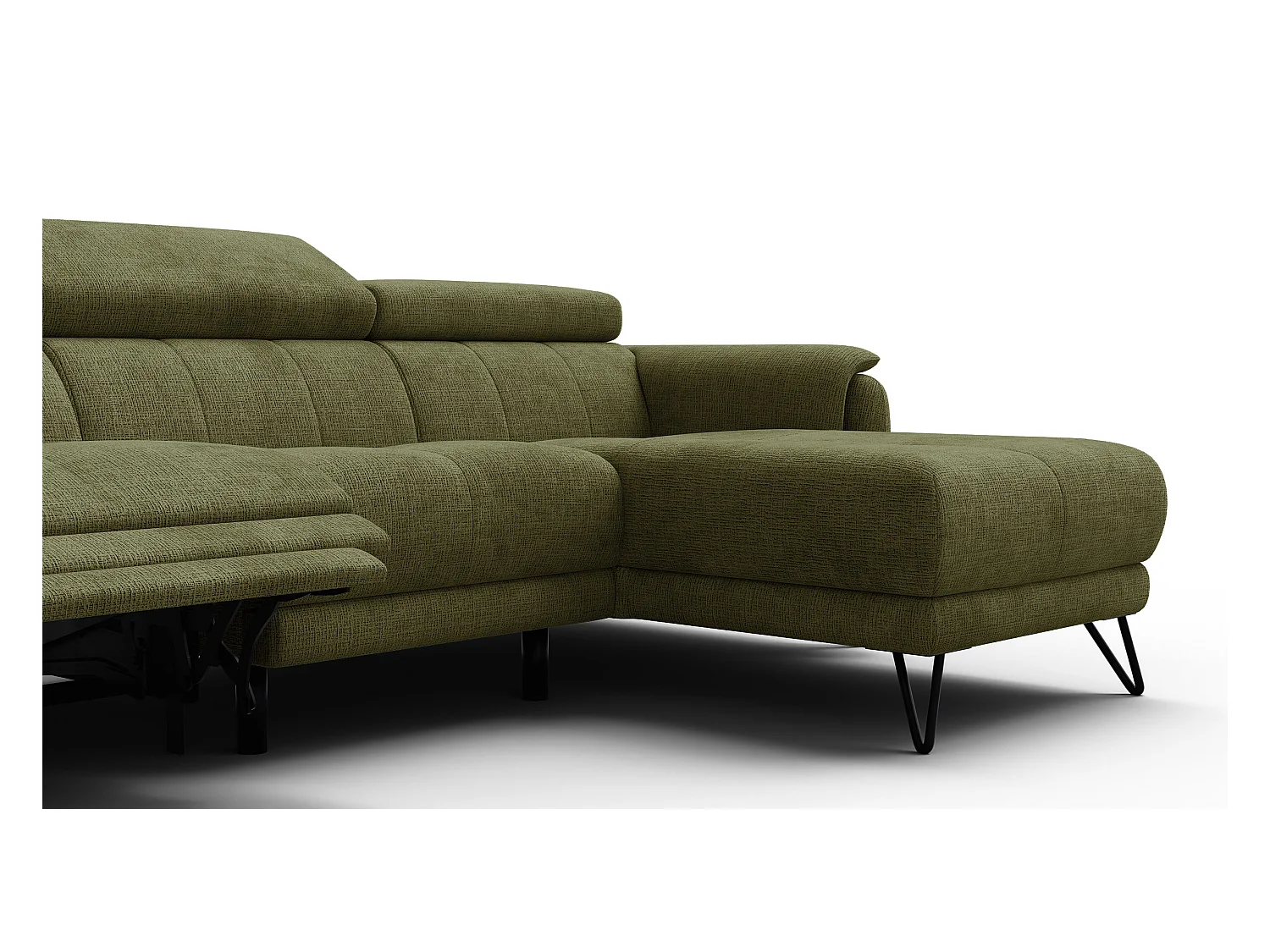 Canapé d'angle 4 places RODEN avec Relax, tissu olive