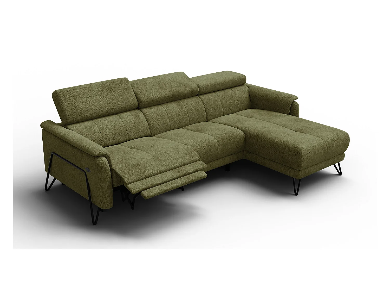 Canapé d'angle 4 places RODEN avec Relax, tissu olive