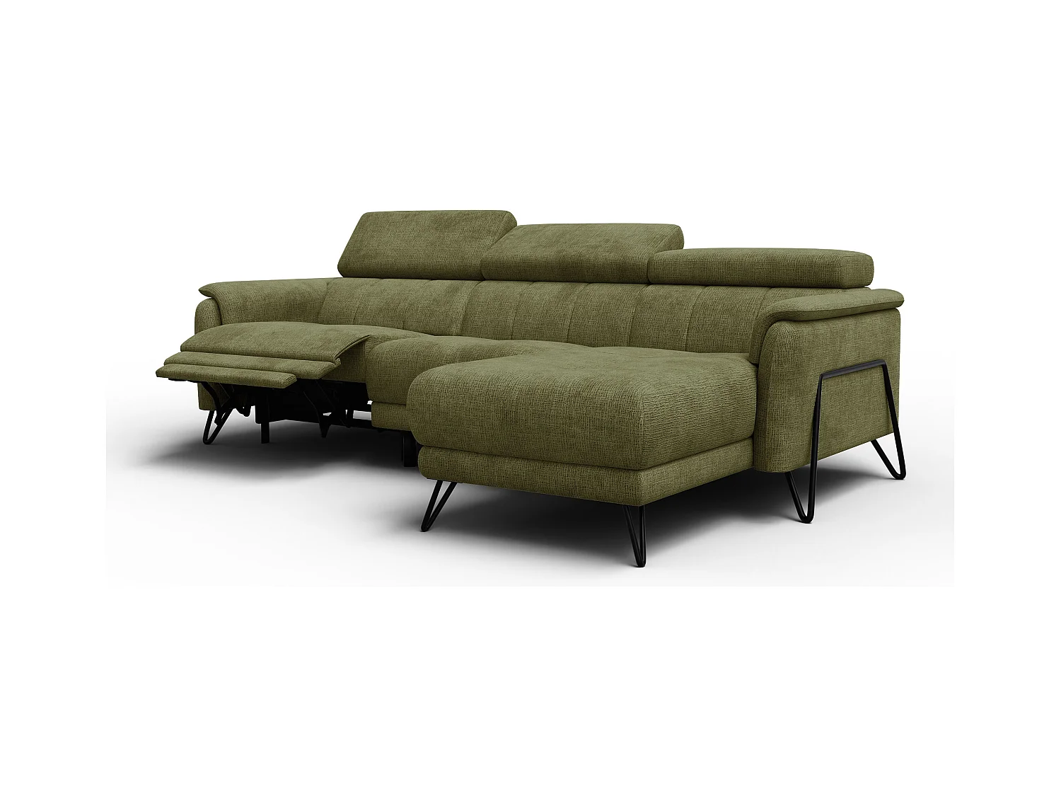 Canapé d'angle 4 places RODEN avec Relax, tissu olive