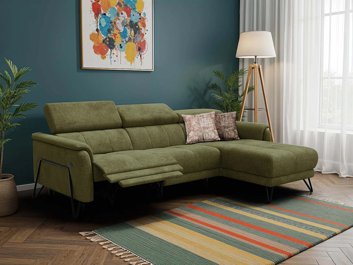 Ecksofa 4-Sitzer mit Relax RODEN, olive