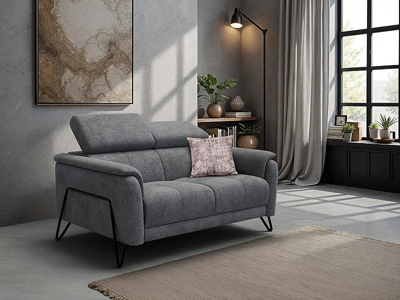 Canapé 2 places RODEN, tissu gris foncé