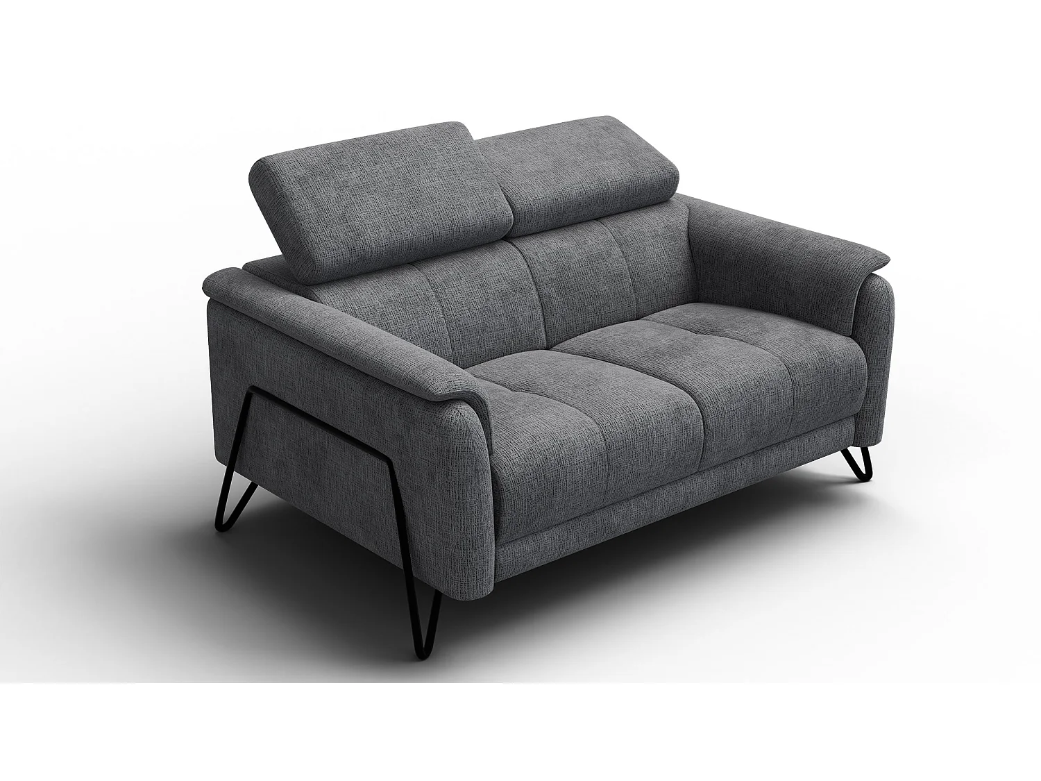 Canapé 2 places RODEN, tissu gris foncé