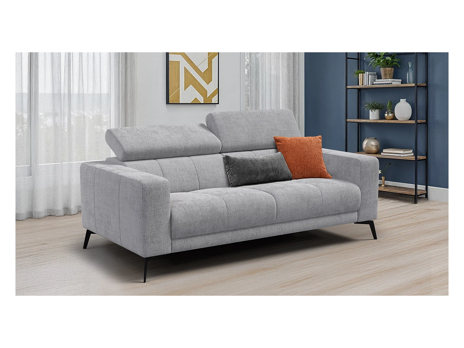 Canapé 3 places MORELLO, tissu gris clair