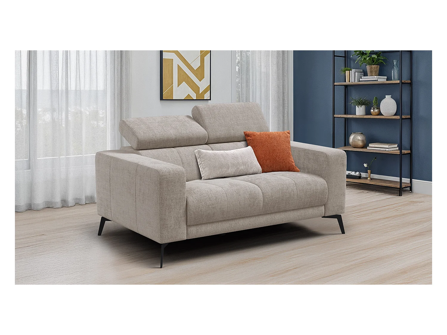 Canapé 2 places MORELLO, tissu beige