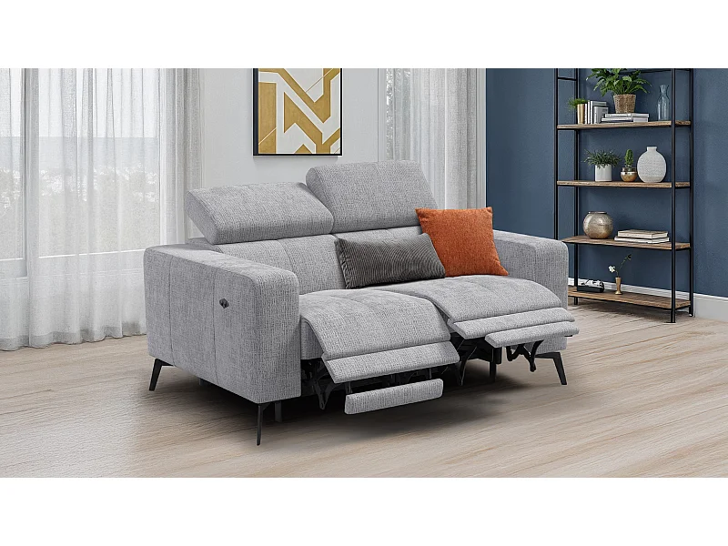Canapé 2 places MORELLO avec 2 x Relax Zero Gravity, tissu gris clair