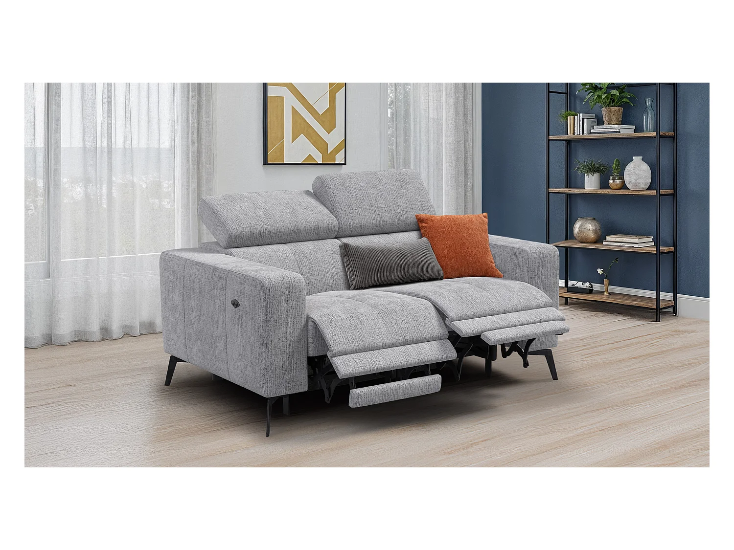 Canapé 2 places MORELLO avec 2 x Relax Zero Gravity, tissu gris clair