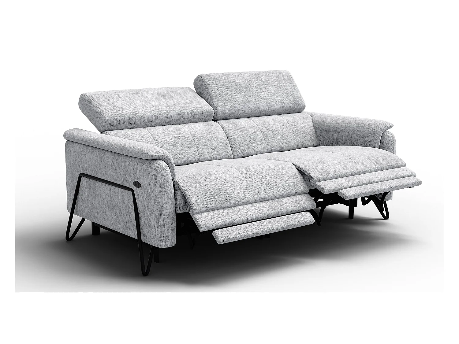 Canapé RODEN 3 places avec 2 Relax, tissu gris clair