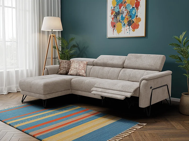 Canapé d'angle 4 places RODEN avec Relax, tissu beige