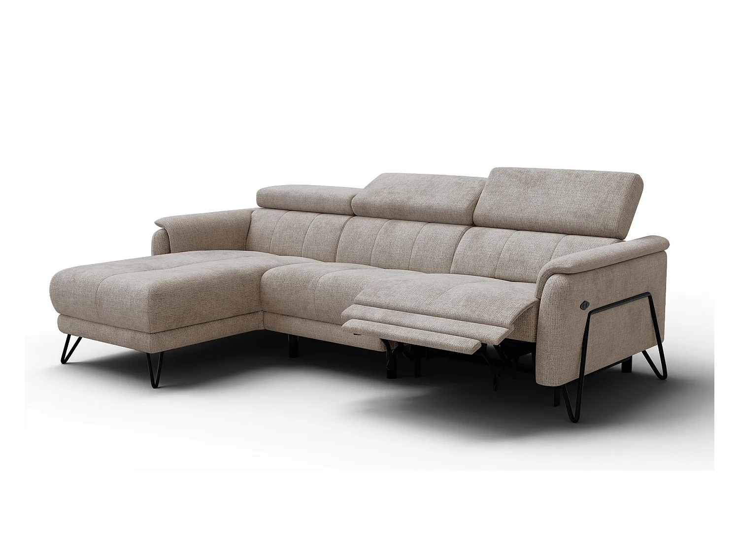 Canapé d'angle 4 places RODEN avec Relax, tissu beige