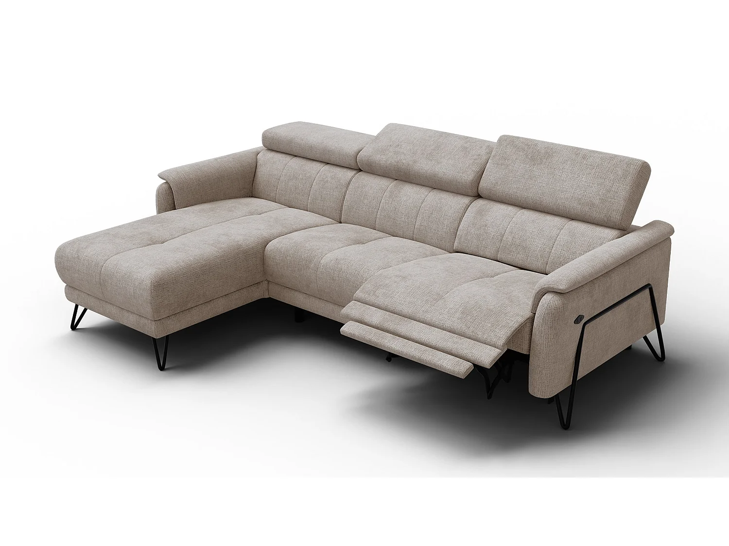 Canapé d'angle 4 places RODEN avec Relax, tissu beige