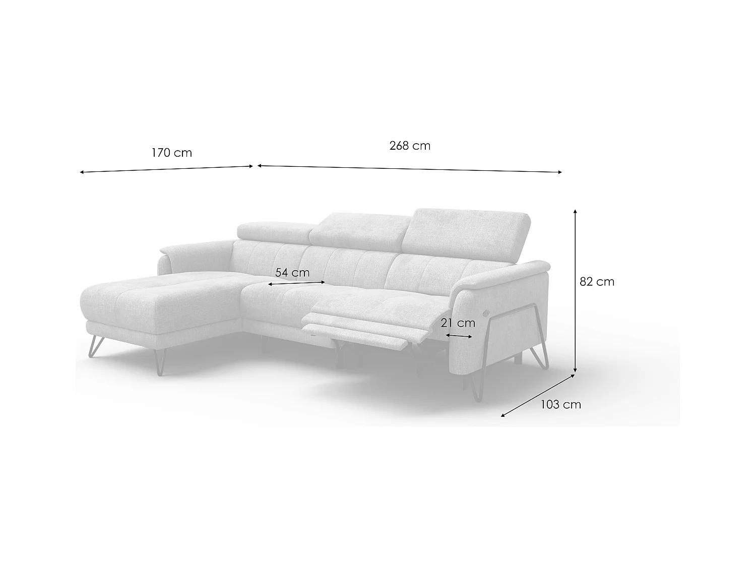 Canapé d'angle 4 places RODEN avec Relax, tissu beige