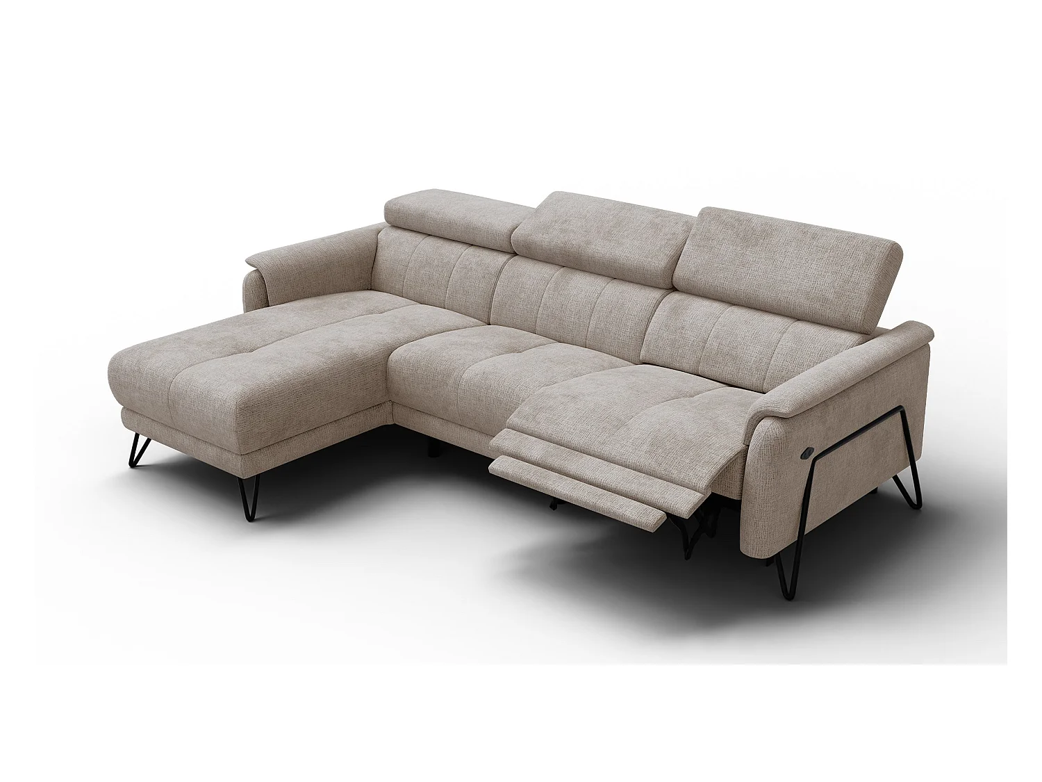 Canapé d'angle 4 places RODEN avec Relax, tissu beige