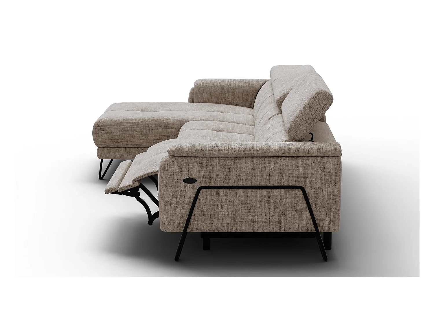 Canapé d'angle 4 places RODEN avec Relax, tissu beige