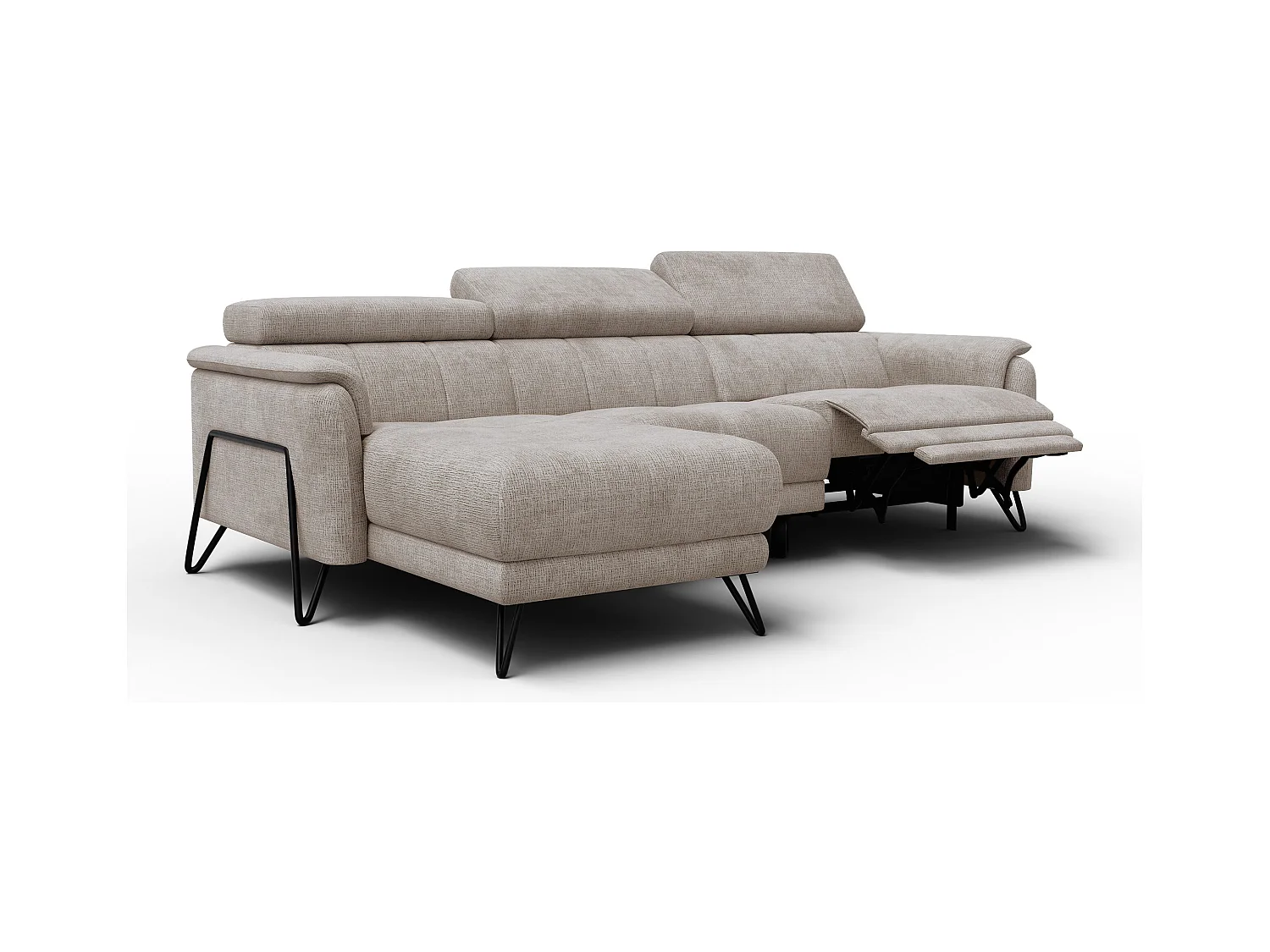 Canapé d'angle 4 places RODEN avec Relax, tissu beige