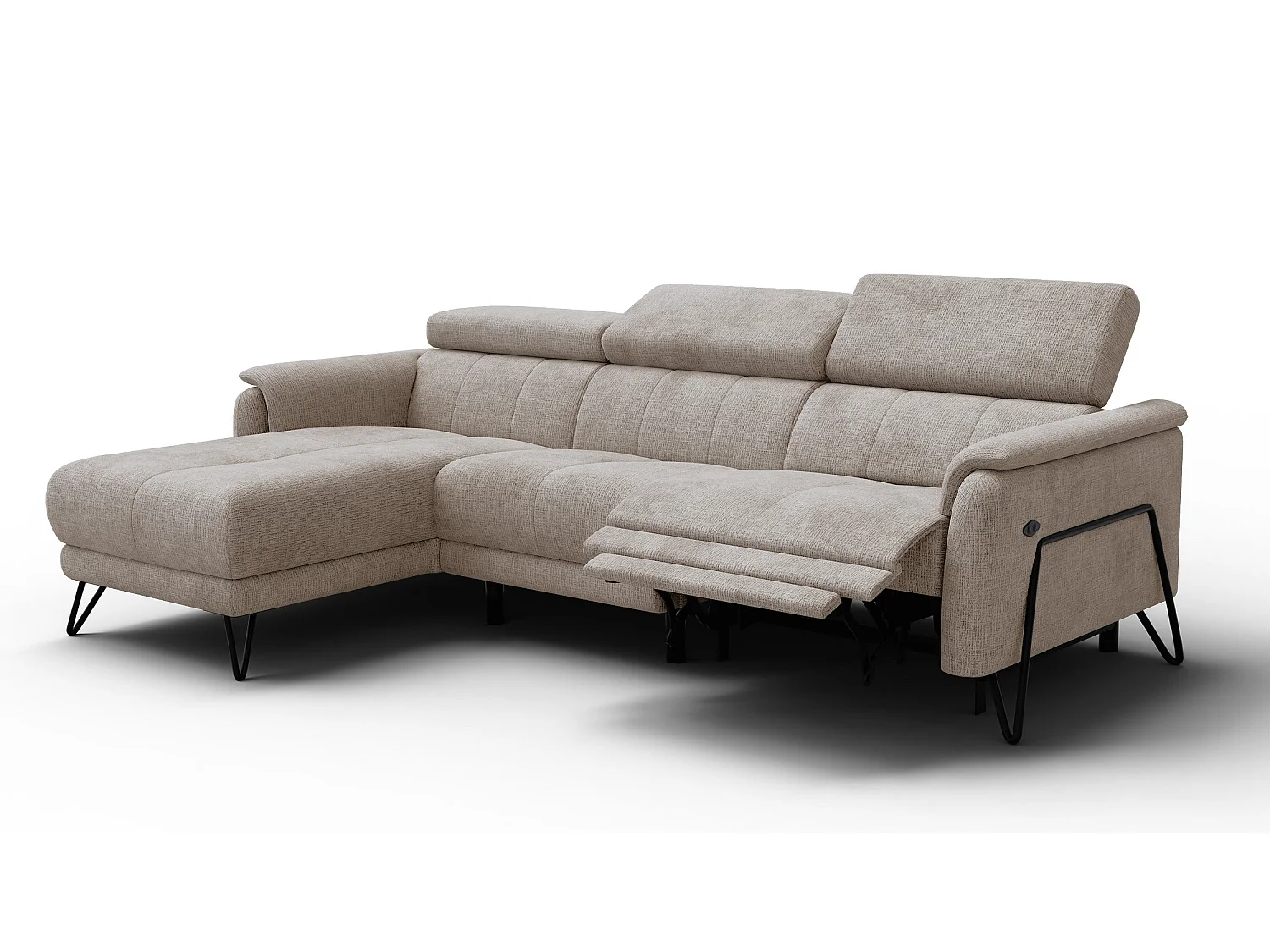 Canapé d'angle 4 places RODEN avec Relax, tissu beige