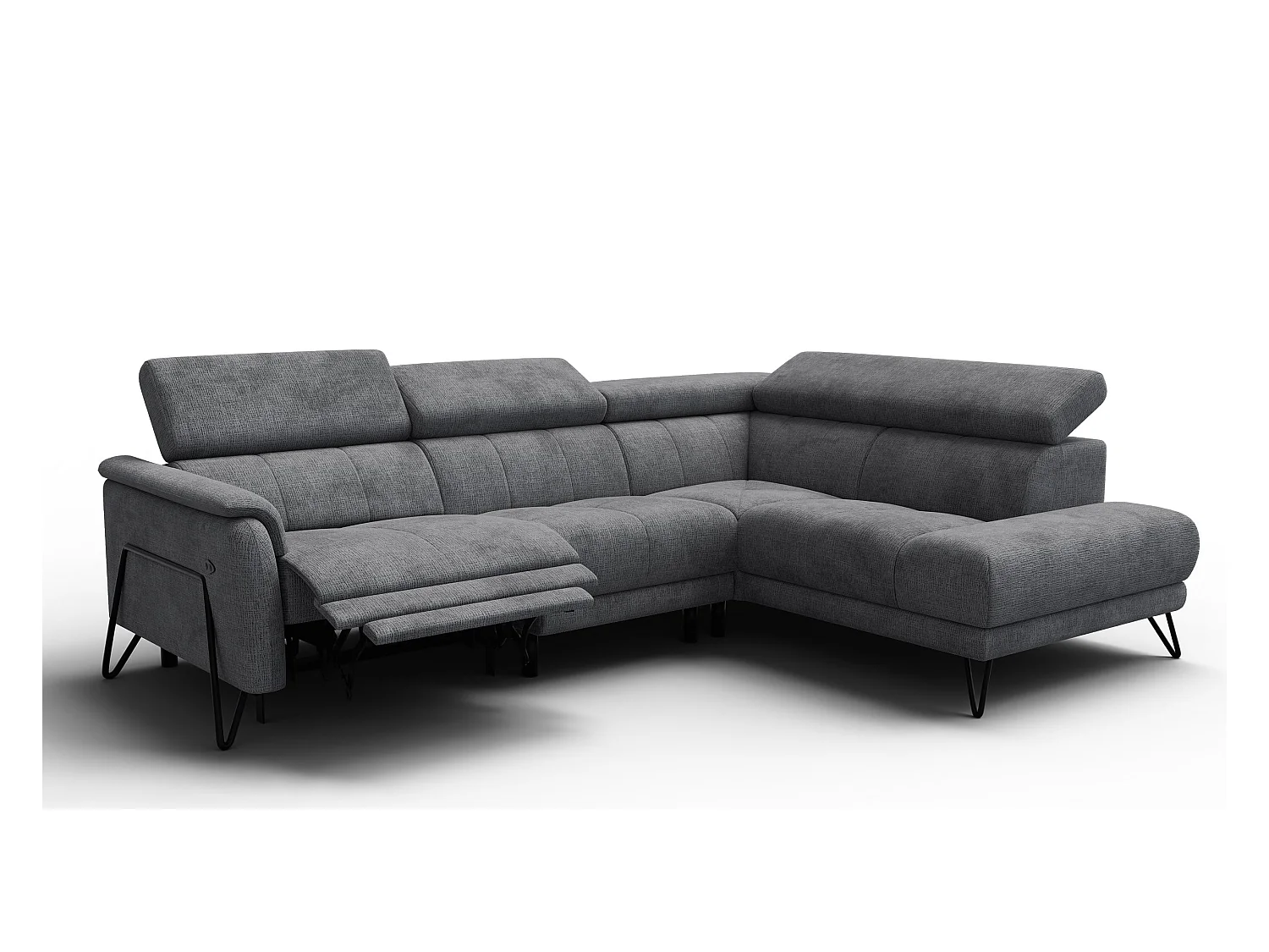 Canapé d'angle 5 places RODEN avec Relax, tissu gris foncé