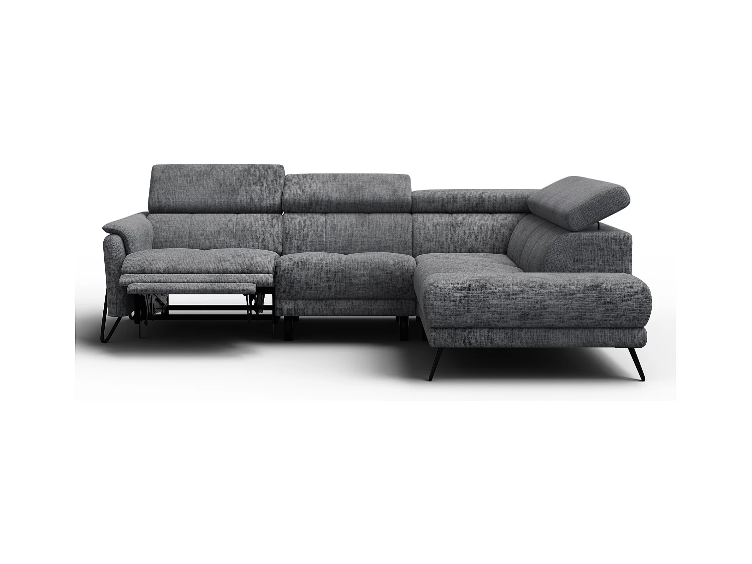 Canapé d'angle 5 places RODEN avec Relax, tissu gris foncé