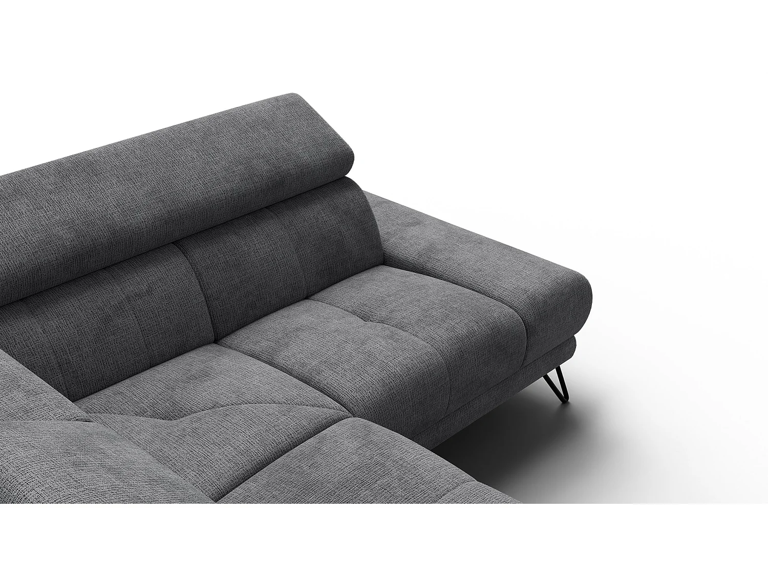 Canapé d'angle 5 places RODEN avec Relax, tissu gris foncé