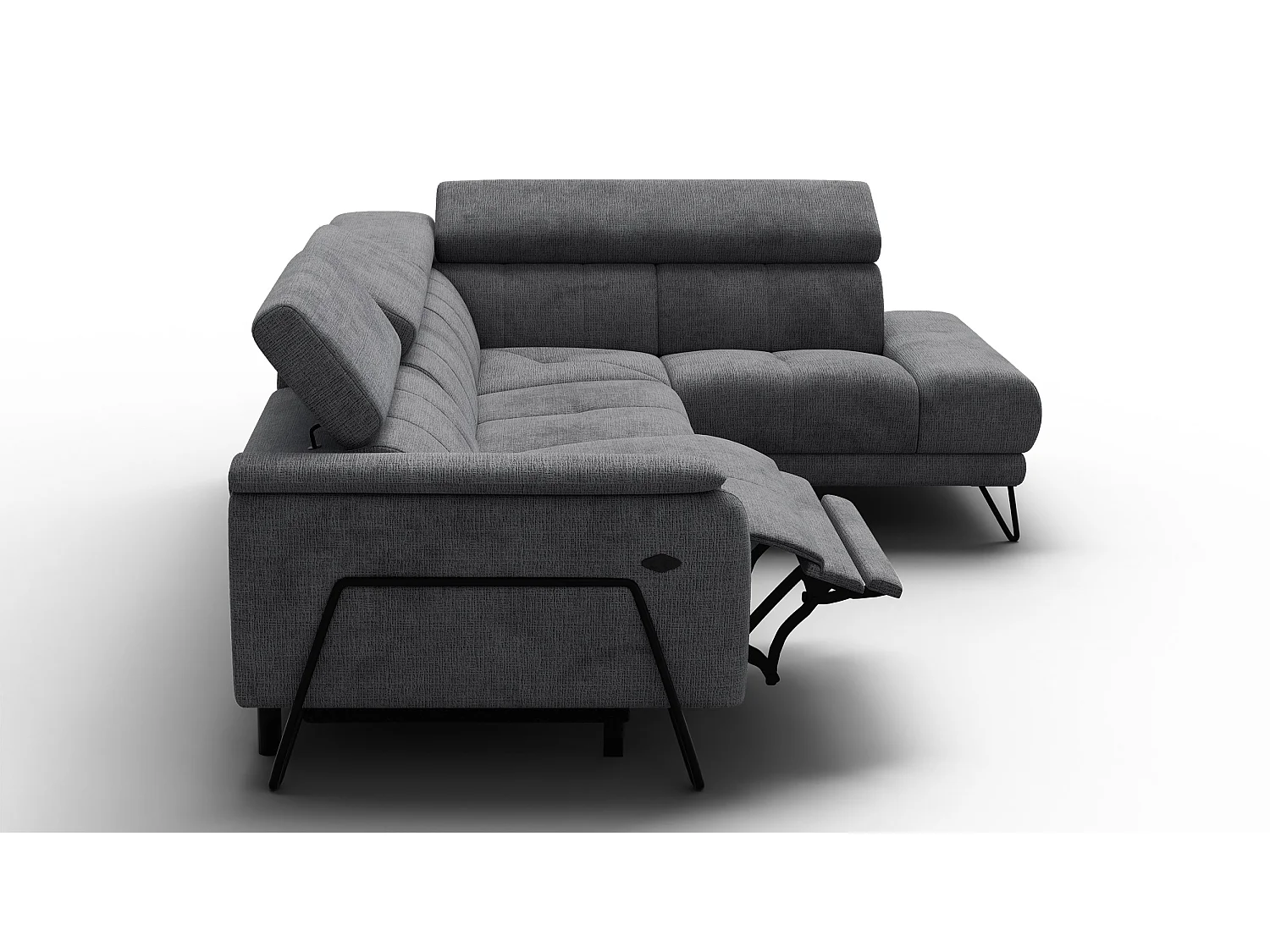 Canapé d'angle 5 places RODEN avec Relax, tissu gris foncé