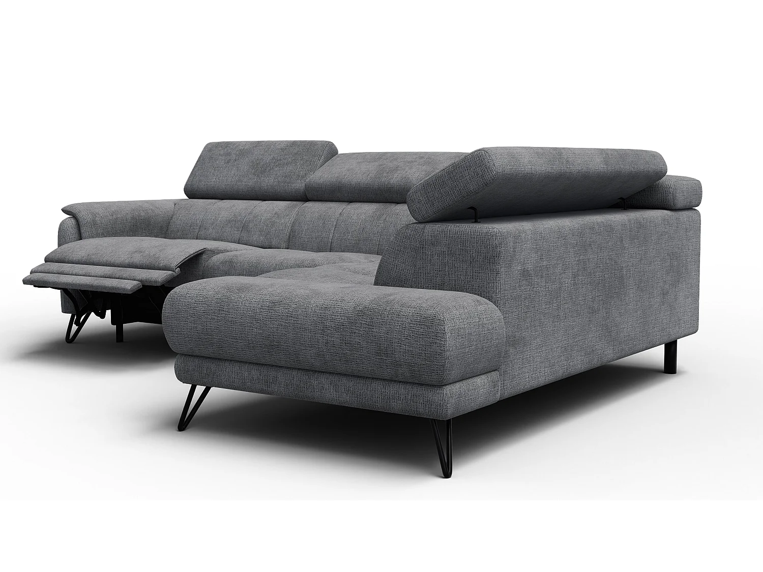 Canapé d'angle 5 places RODEN avec Relax, tissu gris foncé