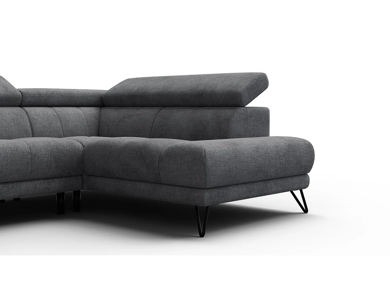 Canapé d'angle 5 places RODEN avec Relax, tissu gris foncé