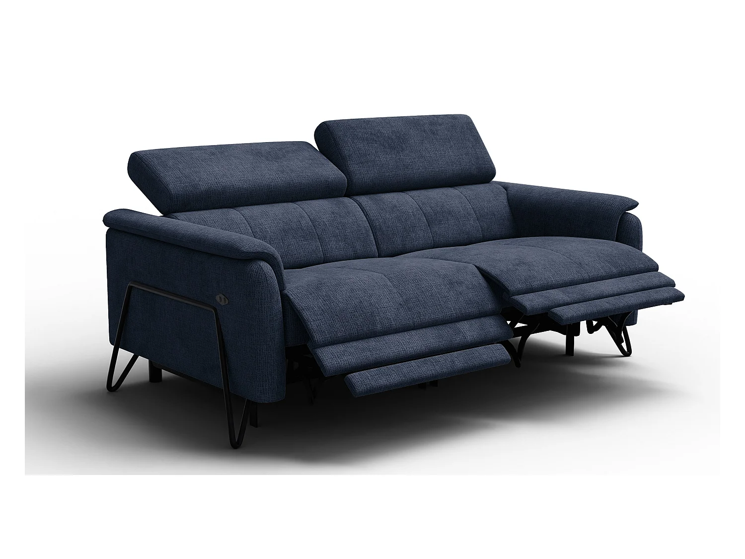 Canapé RODEN 3 places avec 2 Relax, tissu bleu marine