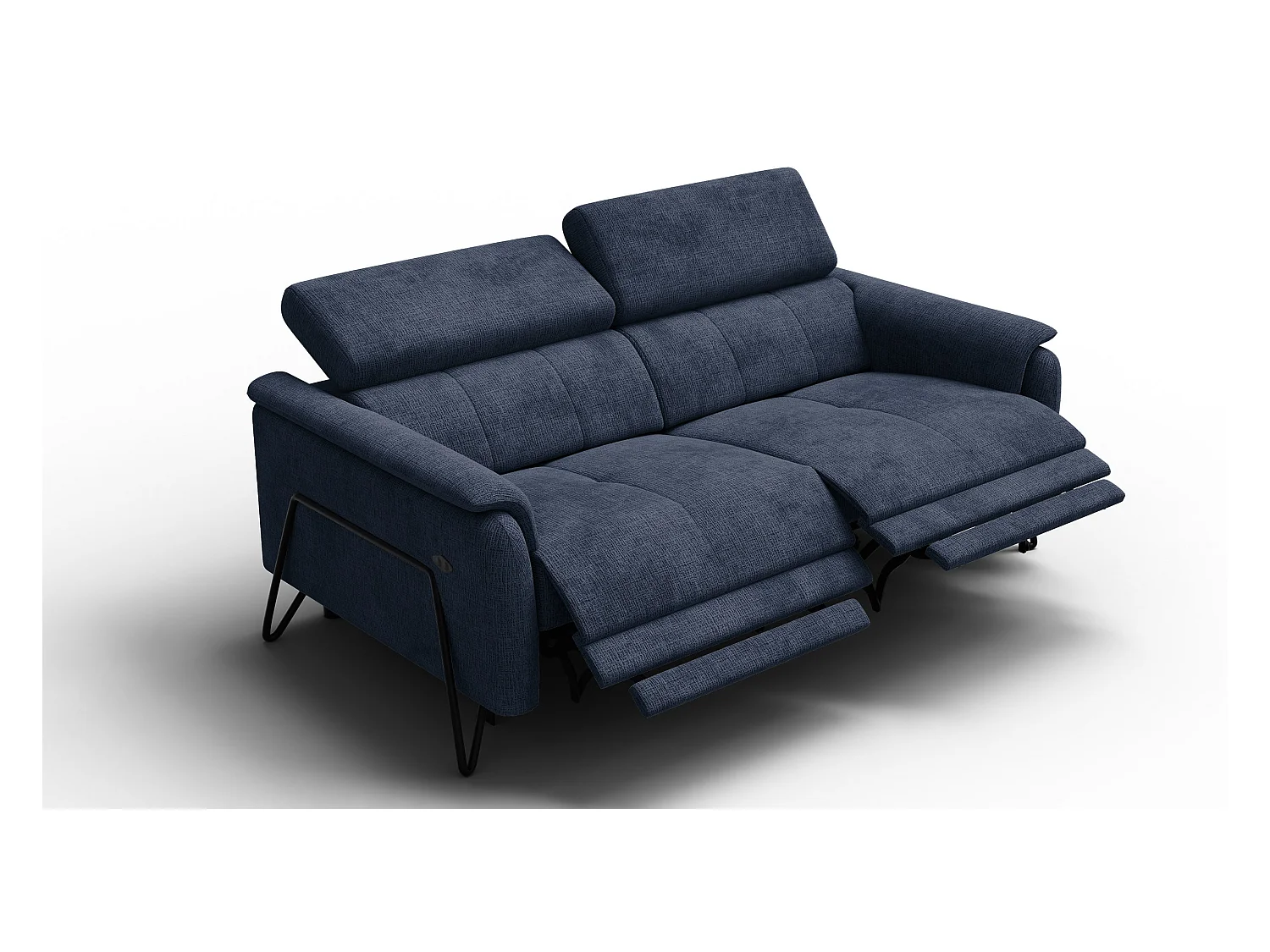 Canapé RODEN 3 places avec 2 Relax, tissu bleu marine