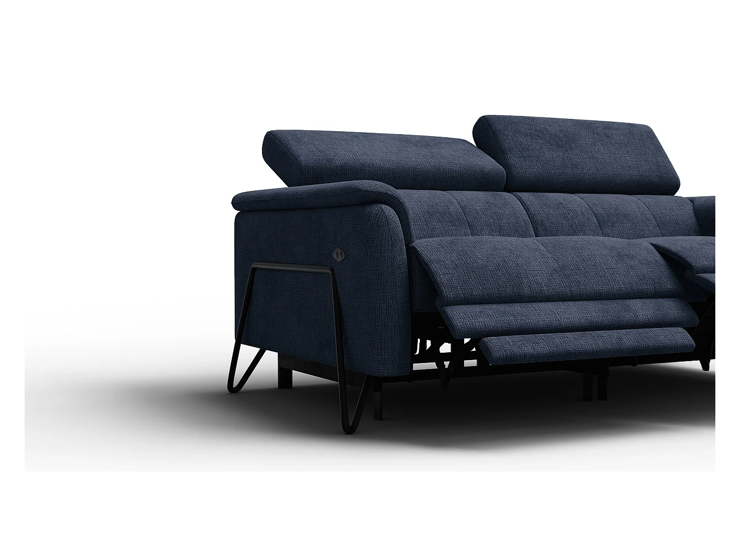 Canapé RODEN 3 places avec 2 Relax, tissu bleu marine