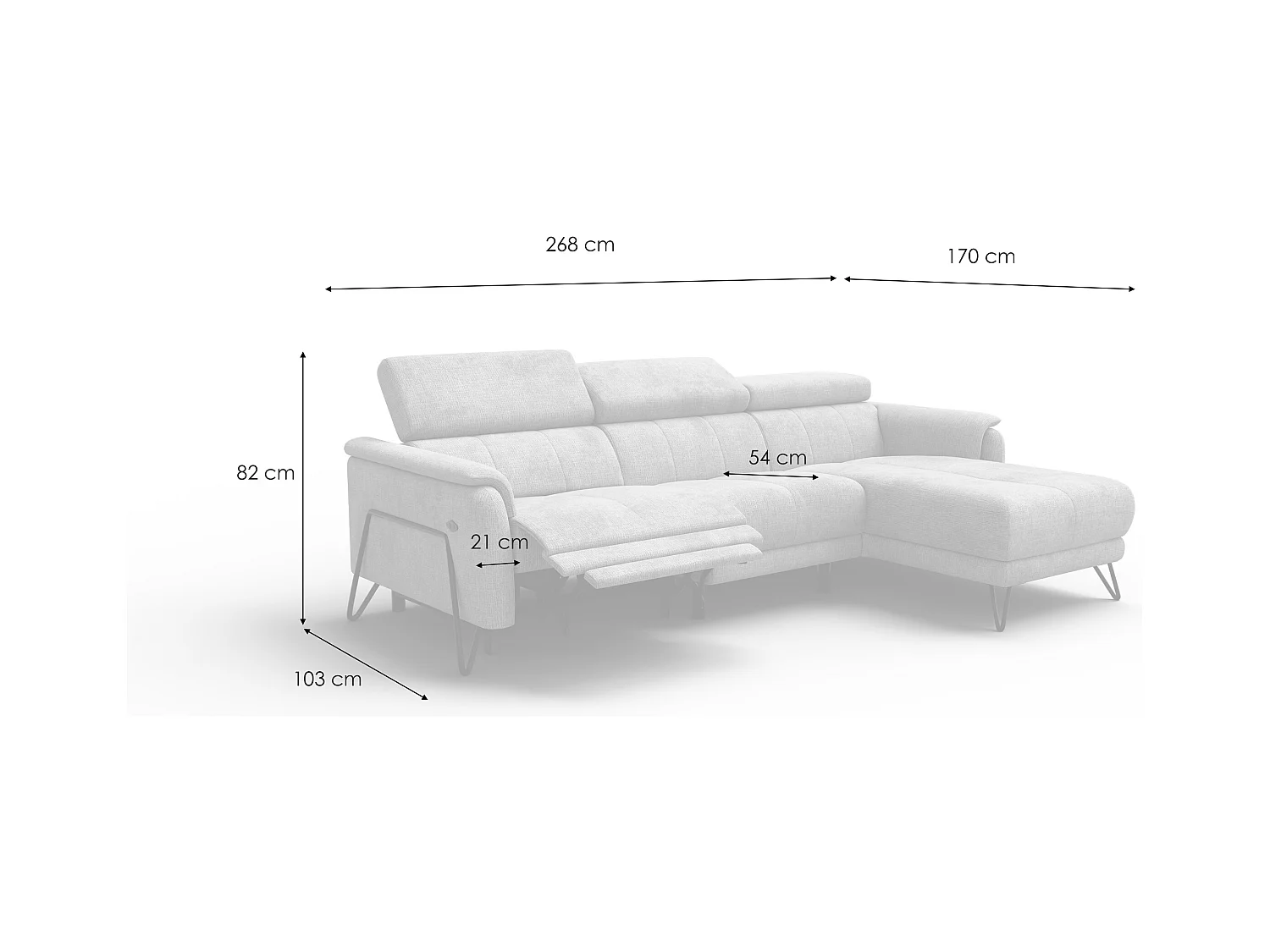Canapé d'angle 4 places RODEN avec Relax, tissu crème