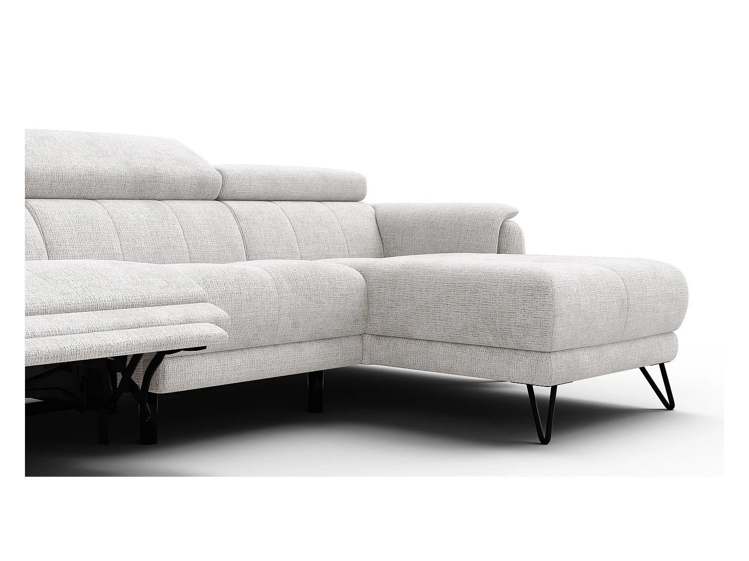 Canapé d'angle 4 places RODEN avec Relax, tissu crème