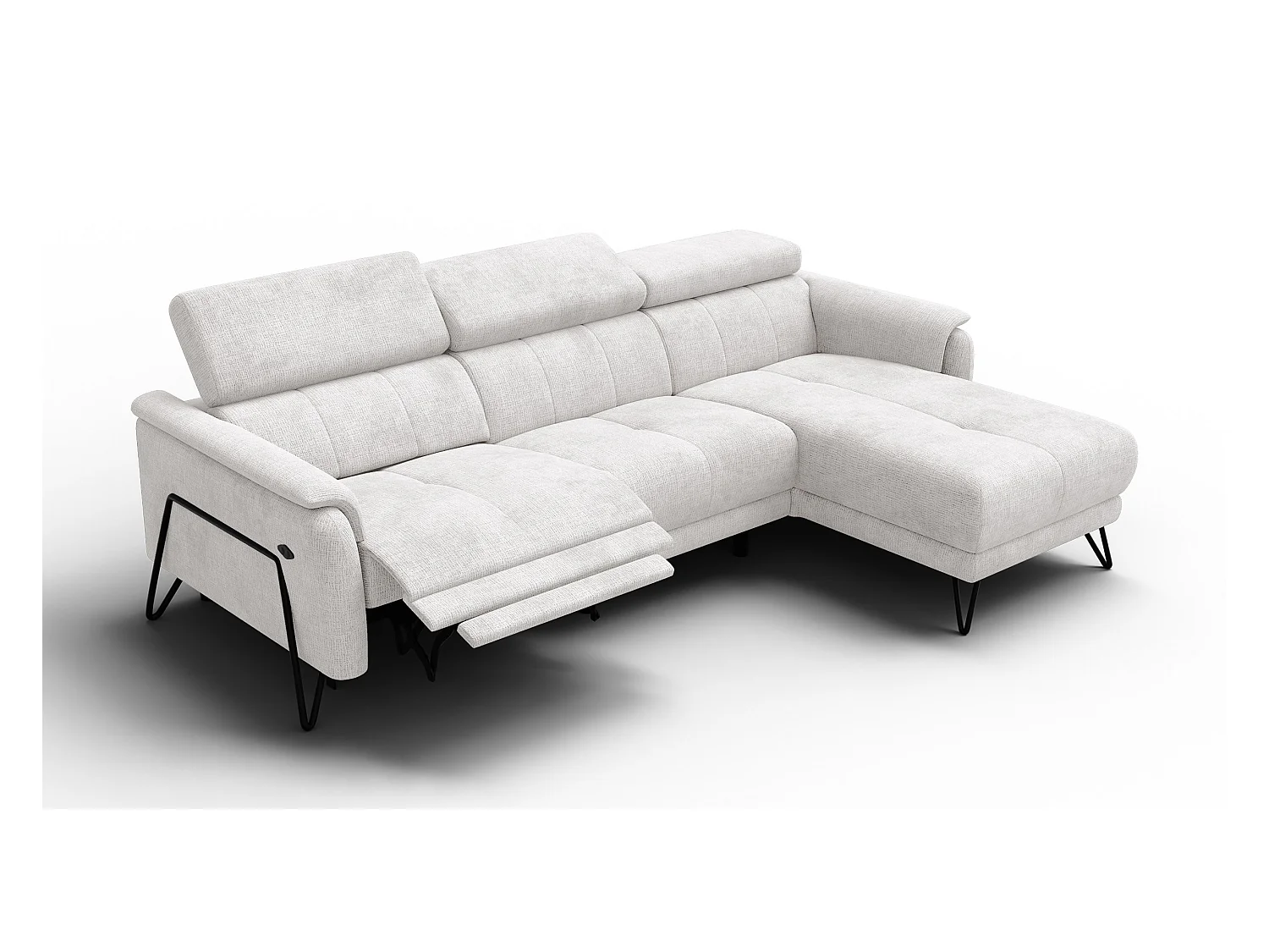 Canapé d'angle 4 places RODEN avec Relax, tissu crème