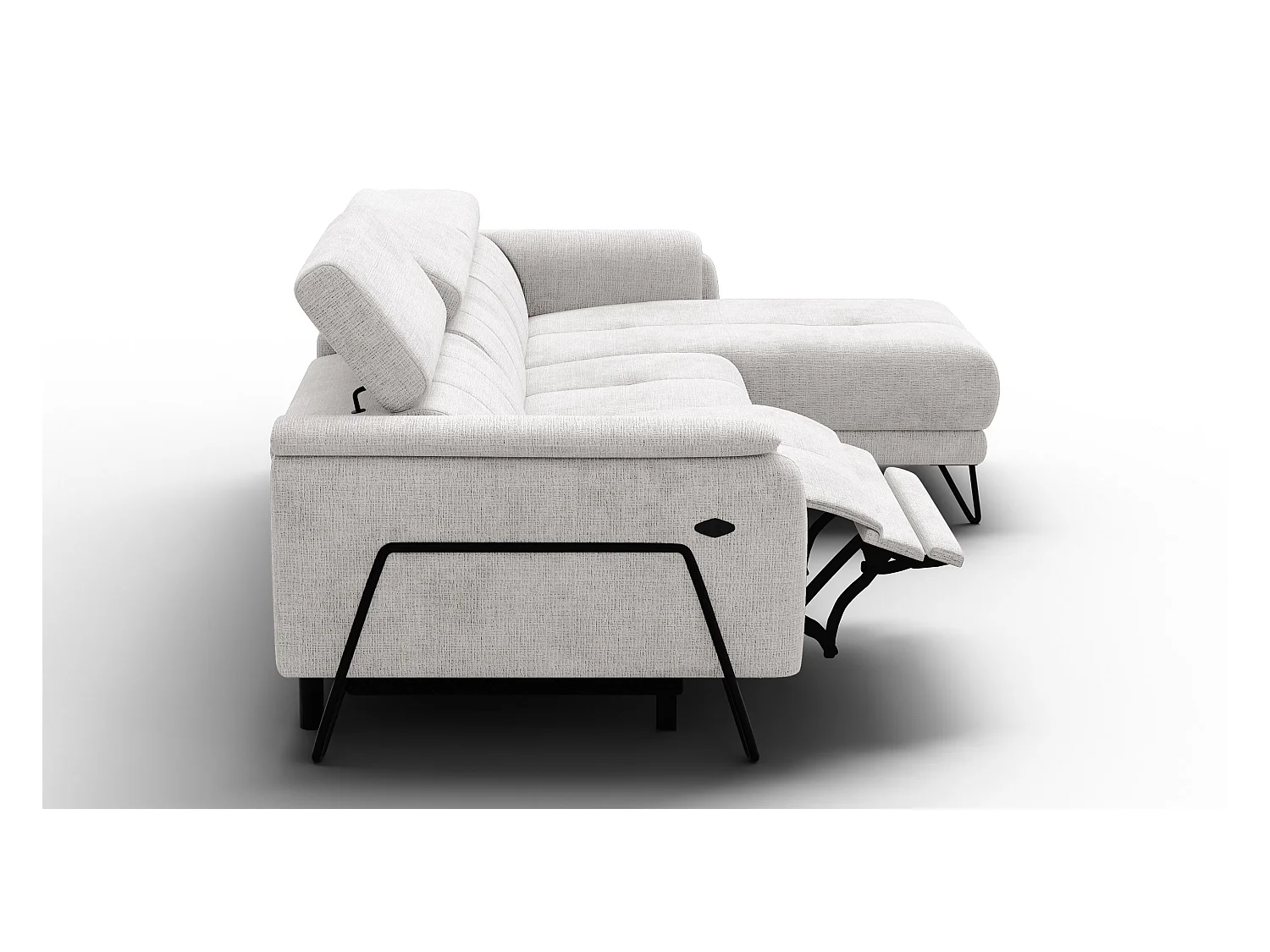 Canapé d'angle 4 places RODEN avec Relax, tissu crème