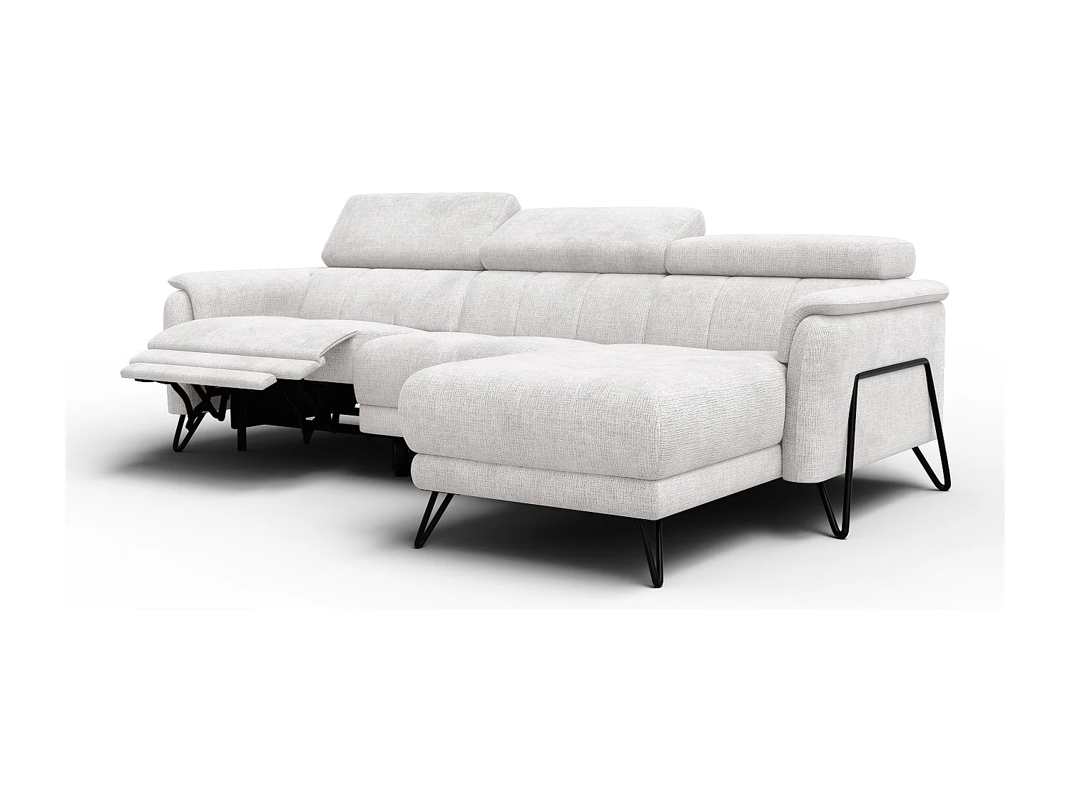 Canapé d'angle 4 places RODEN avec Relax, tissu crème