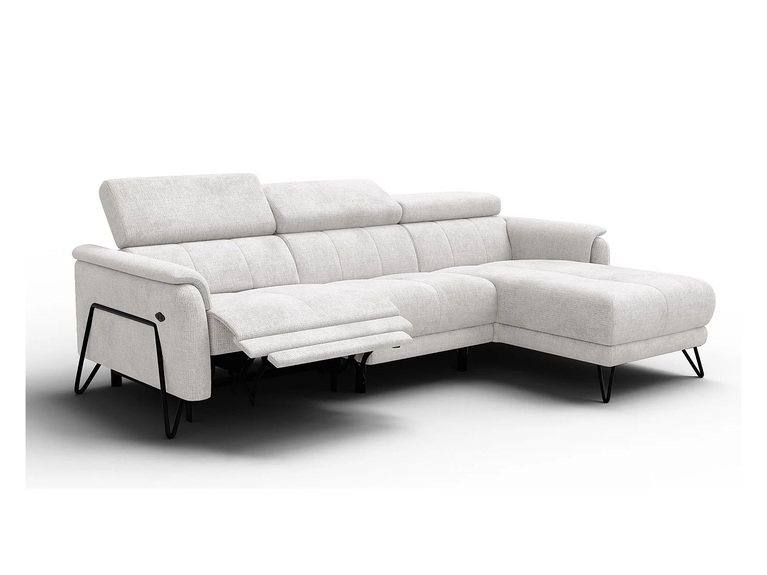 Canapé d'angle 4 places RODEN avec Relax, tissu crème