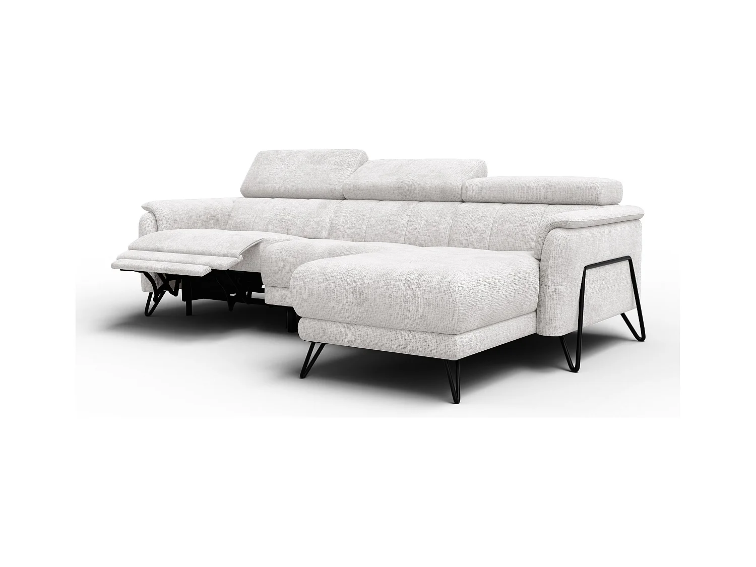 Canapé d'angle 4 places RODEN avec Relax, tissu crème