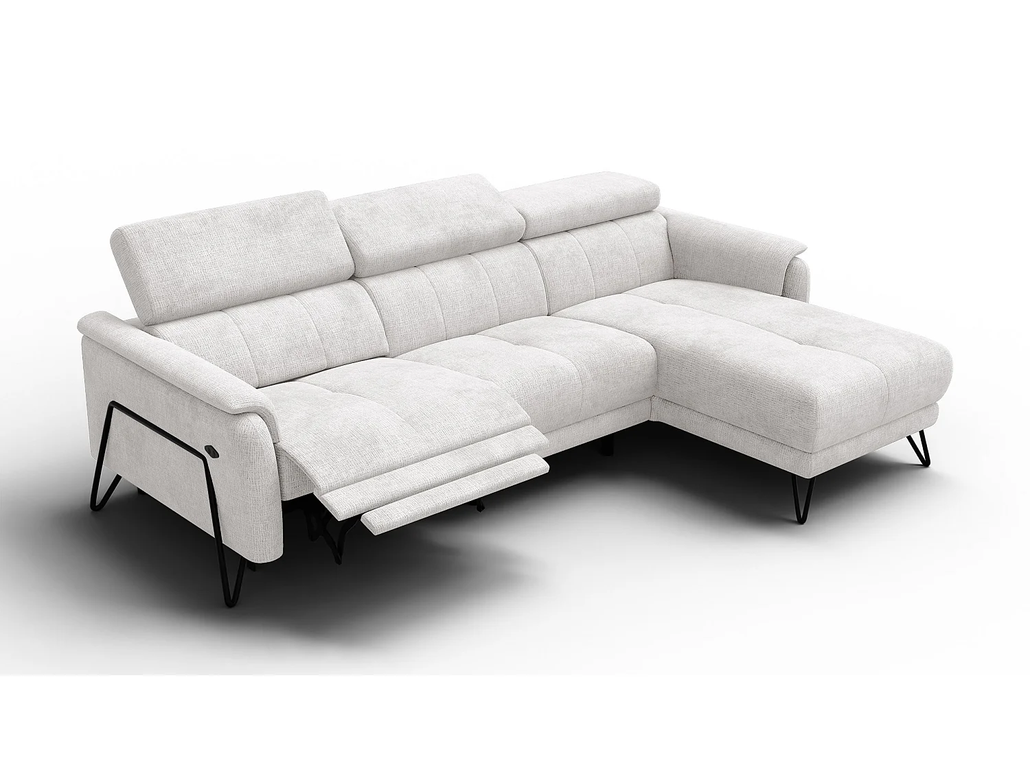 Canapé d'angle 4 places RODEN avec Relax, tissu crème