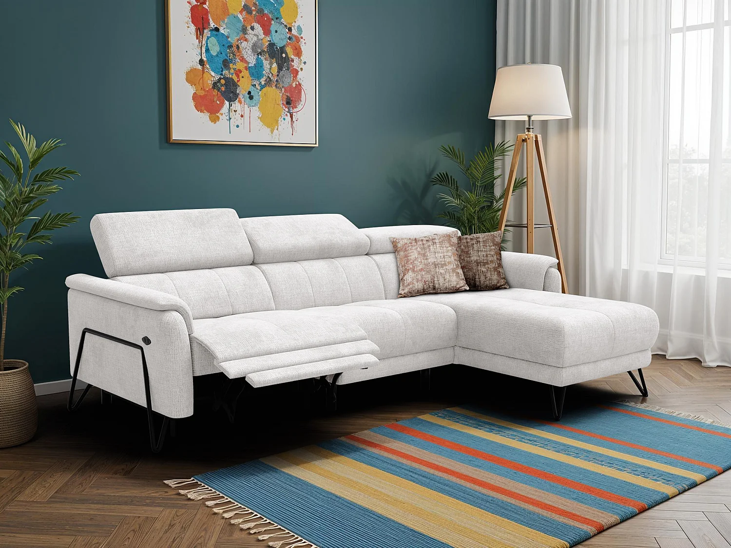 Ecksofa 4-Sitzer mit Relax RODEN, creme