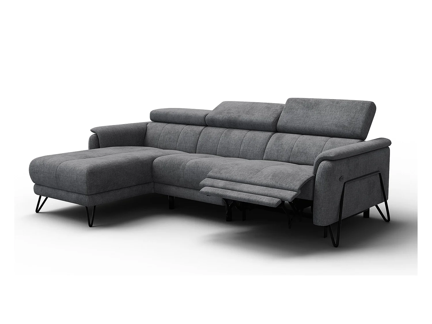 Canapé d'angle 4 places RODEN avec Relax, tissu gris foncé