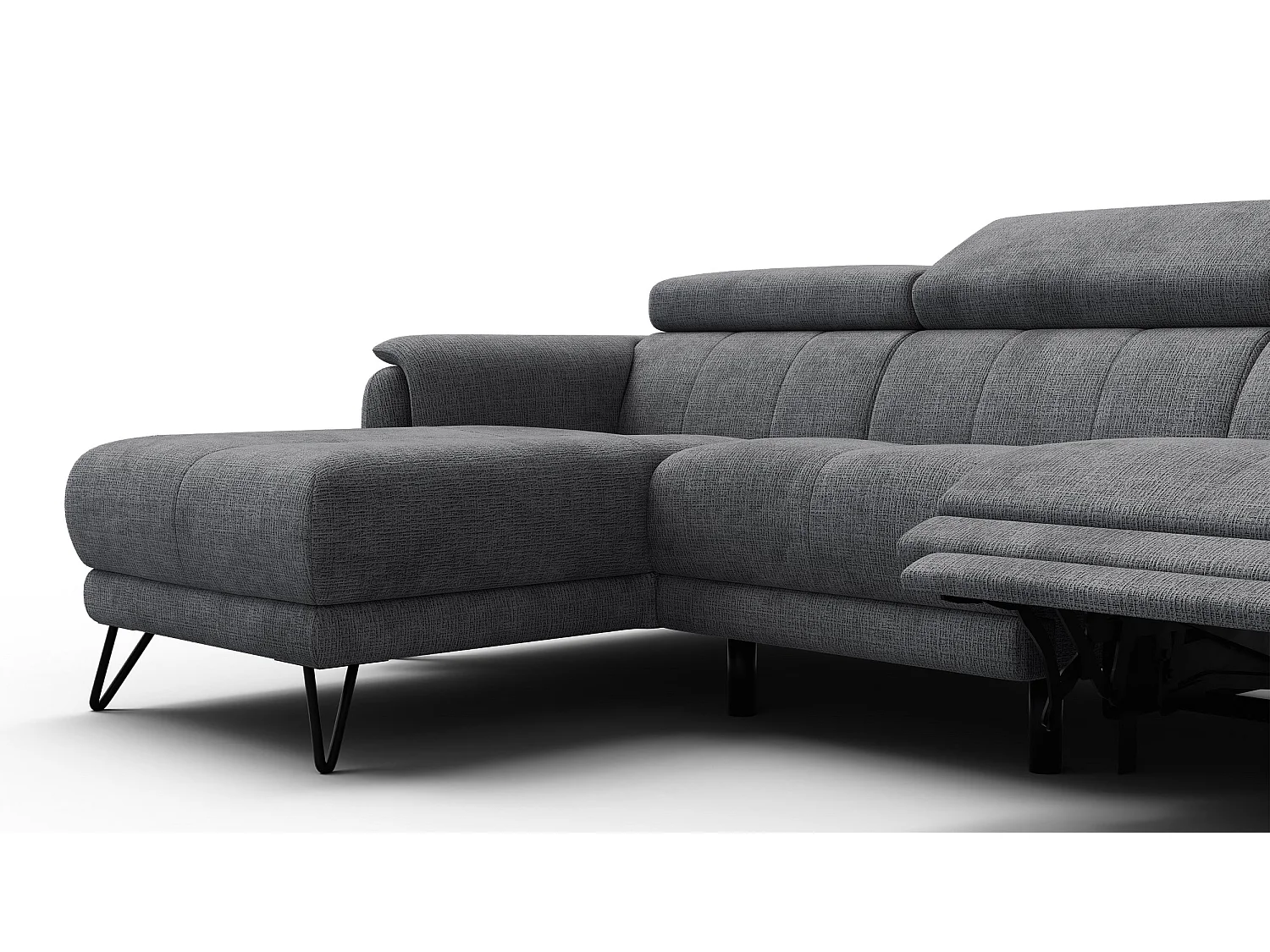 Canapé d'angle 4 places RODEN avec Relax, tissu gris foncé