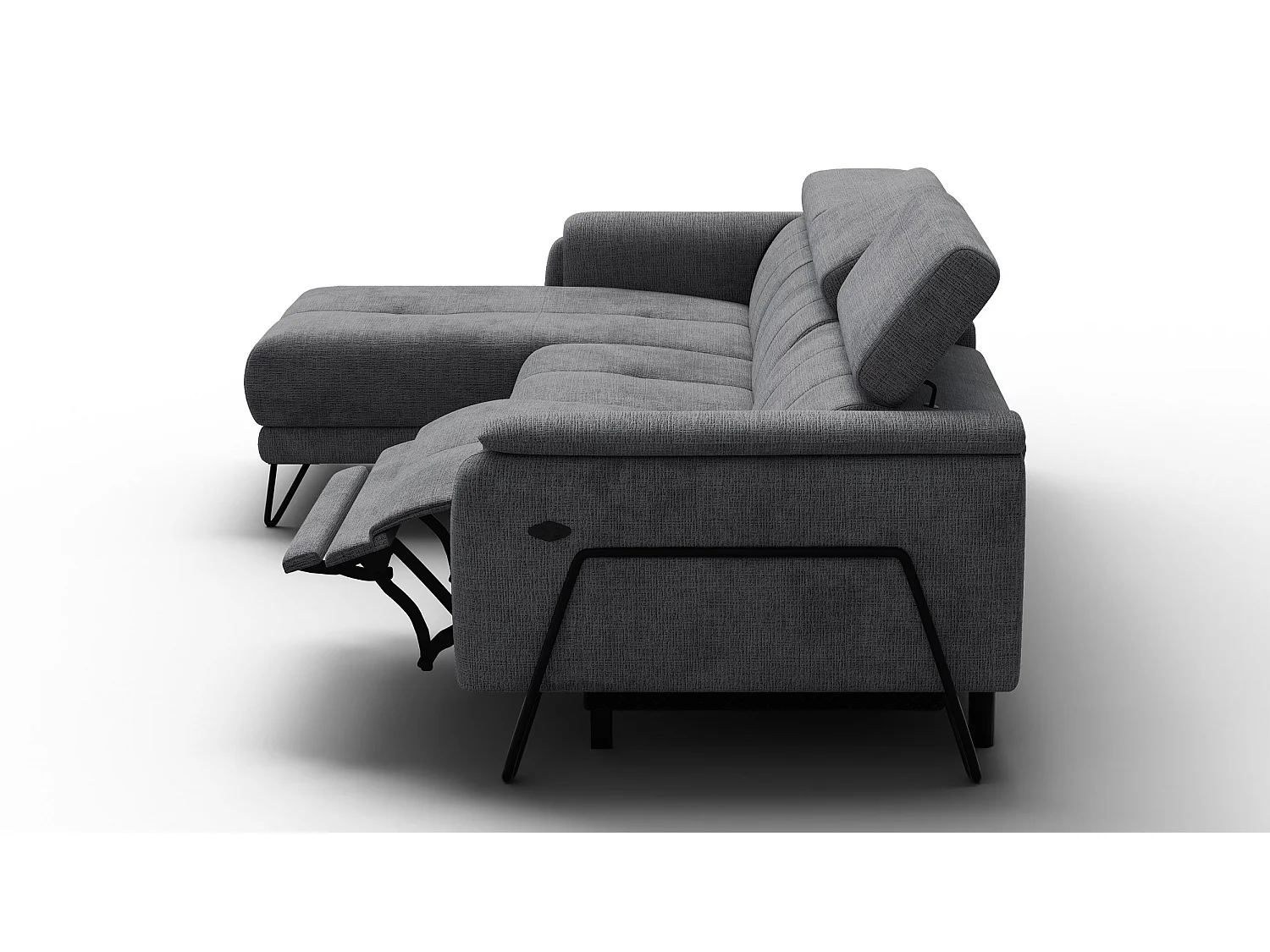 Canapé d'angle 4 places RODEN avec Relax, tissu gris foncé