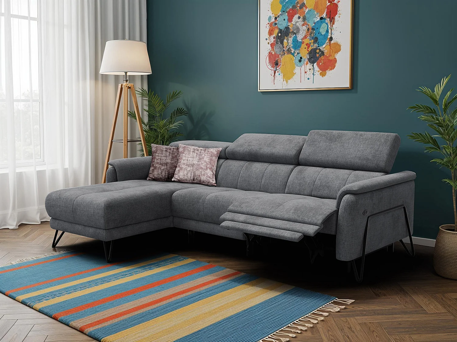 Ecksofa 4-Sitzer mit Relax RODEN, dunkelgrau