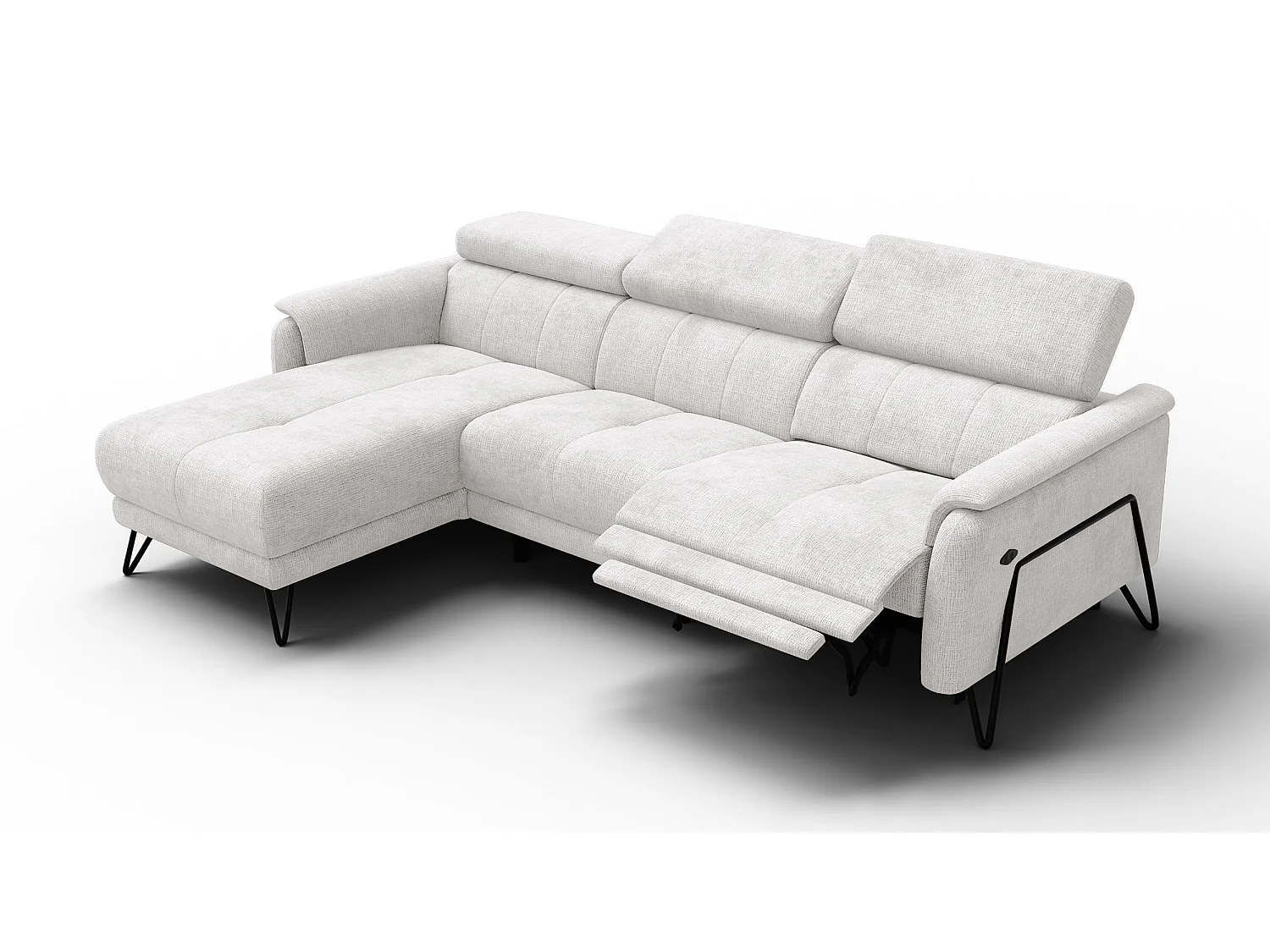 Canapé d'angle 4 places RODEN avec Relax, tissu crème